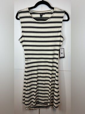 Volcom Black and White Striped Ribbed Dress Open Back Size L NWT
